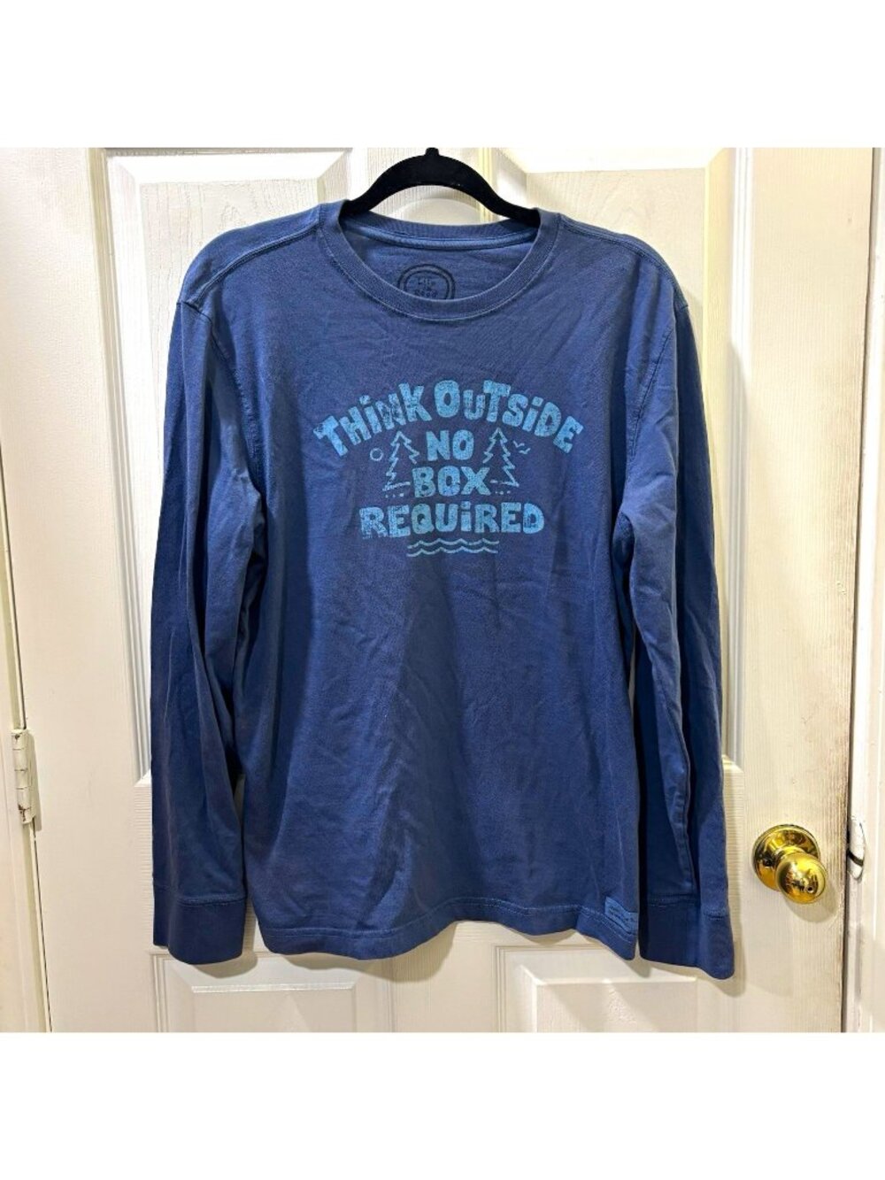 Life is Good Mens Classic Fit Crew Neck Long Sleeve Graphic Tee Blue Cotton S